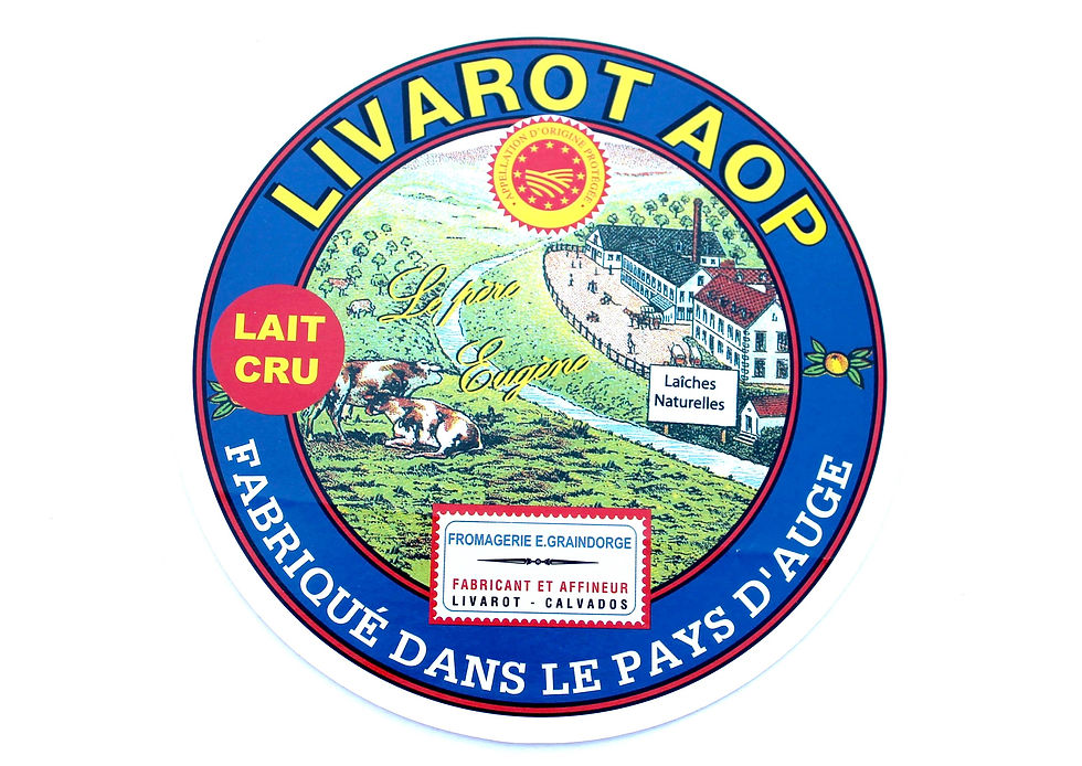 ANCIEN ETIQUETTE BOITE FROMAGE LIVAROT AOP PAYS AUGE: LE PERE EUGENE, GRAINDORGE