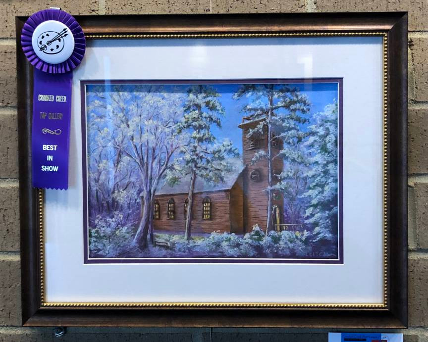 Pastel Painting: "Little Brown Church in the Vale" by Al Leitch with ribbon