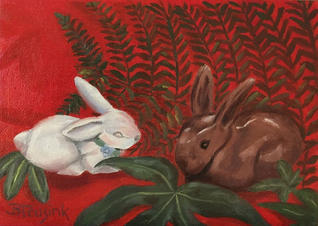 painting Easter Bunnies by Barbara Teusink