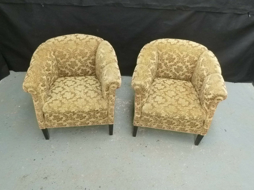 Thumbnail: A stunning Pair of Danish Oak & Gold Velour Tub Chairs