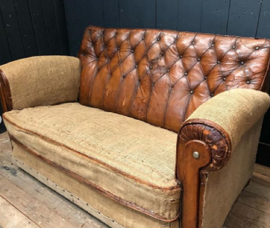 Thumbnail: Fine Quality Art Deco Hand Dyed Brown Leather English Sofa