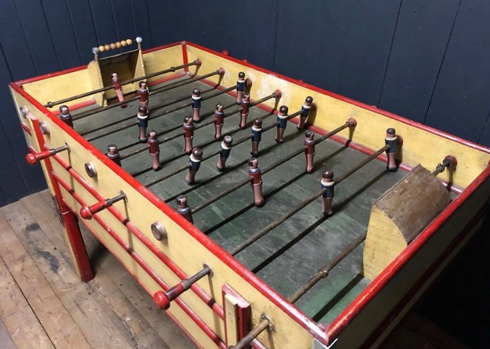 Thumbnail: Restored 1930s fooseball table, deco design, French in origin, hand painted