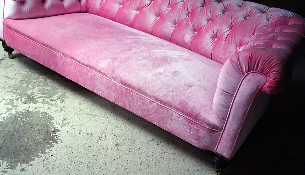 Thumbnail: Victorian Button Back Pink Upholstered Chesterfield Sofa Circa 1890