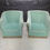 Thumbnail: A pair of Danish spearmint green velour lounge chairs.