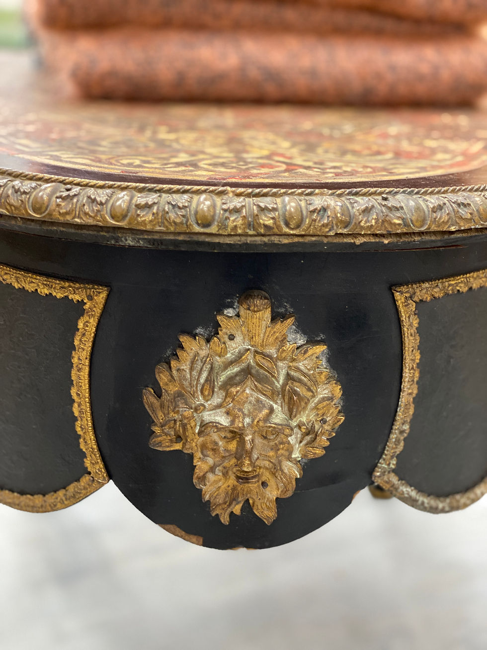 Thumbnail: French Louis XV Boulle table marquetry, blackened wood, brass and inlays.