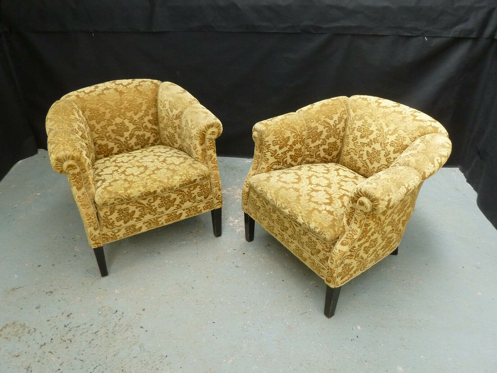 Thumbnail: A stunning Pair of Danish Oak & Gold Velour Tub Chairs