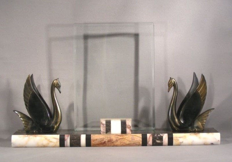 Thumbnail: Giant Art Deco Marble Picture/Photo Frame with 2 Spelter Swans
