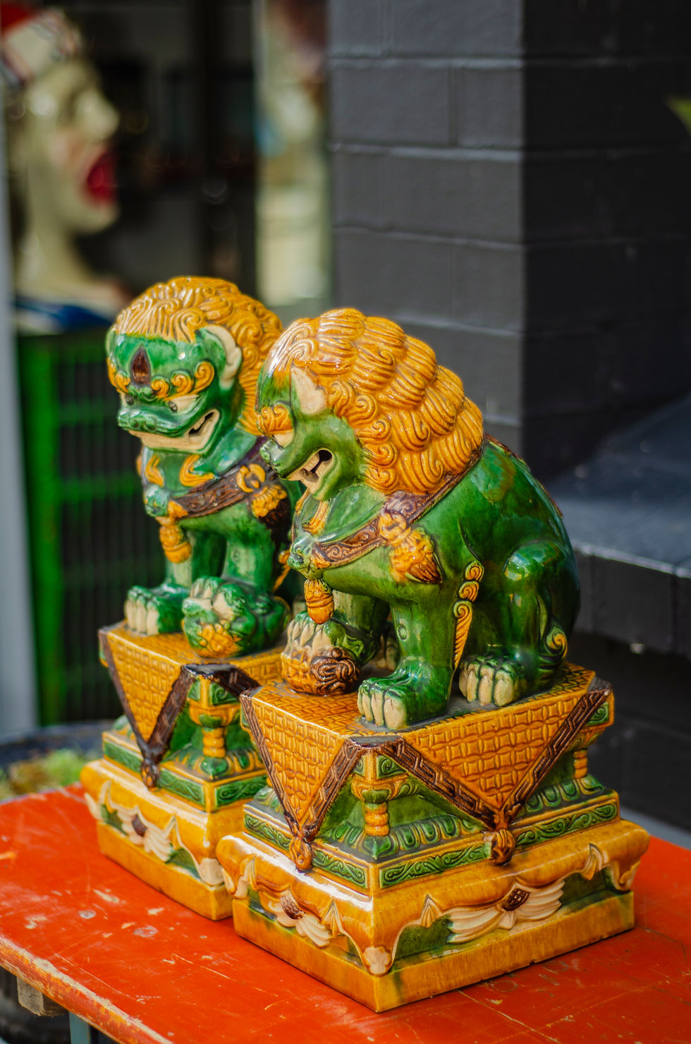 Thumbnail: Vintage Antique Pair Ceramic Foo Dogs 9
