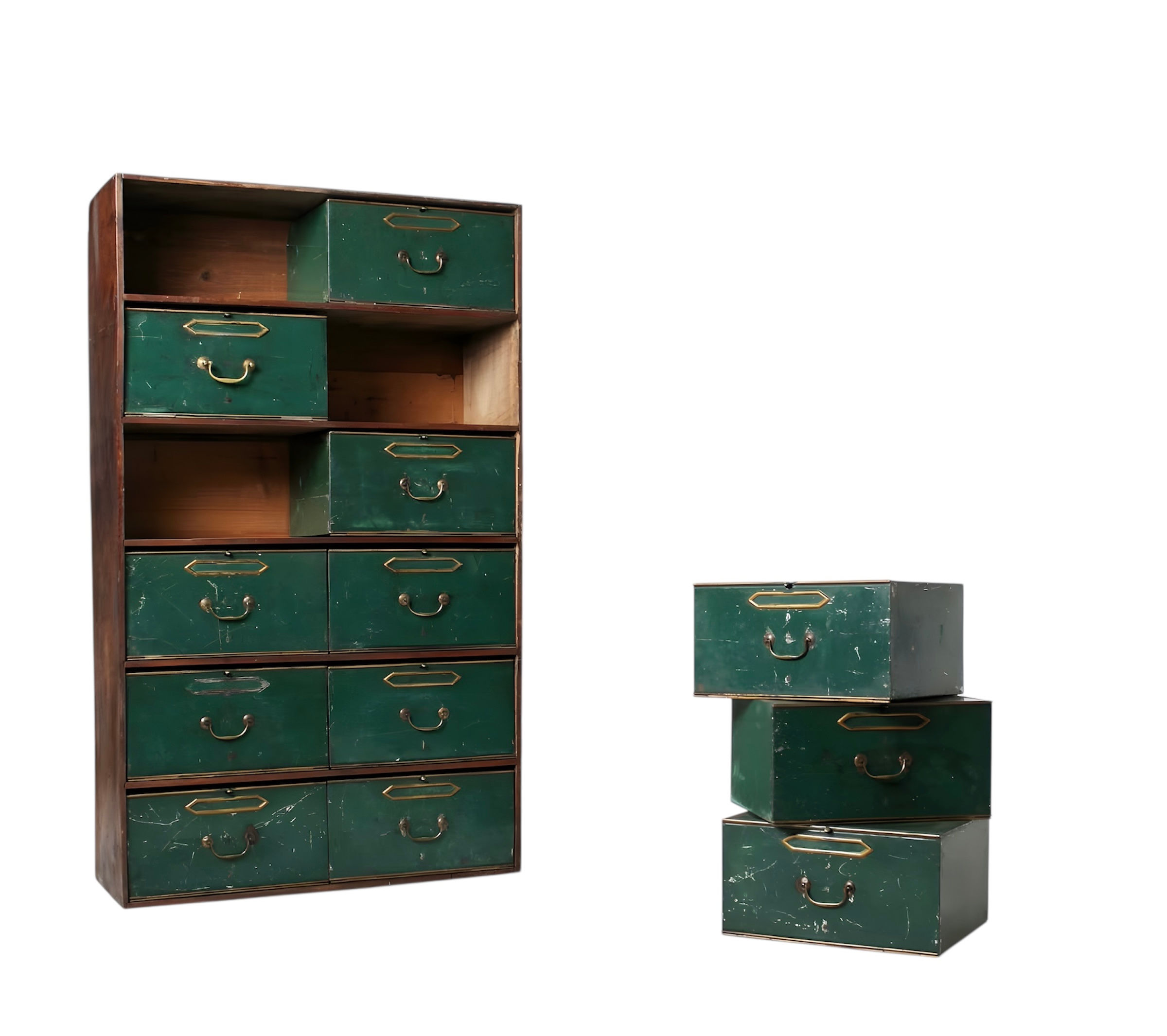 A rare set of metal Notaire deposit boxes, c 1920s-1930s