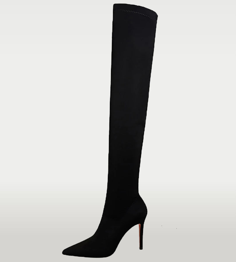 Cusuti Pointed-Toe Silk Over-the-Knee Boots