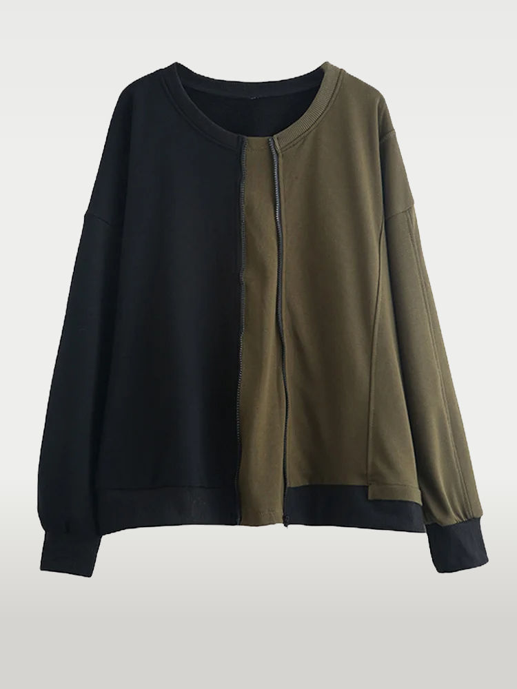 Cusuti Patchwork Gray & Army green Jersey Top . Relaxed fit, O-neck collar, long sleeve. Cotton-polyester with slight stretch