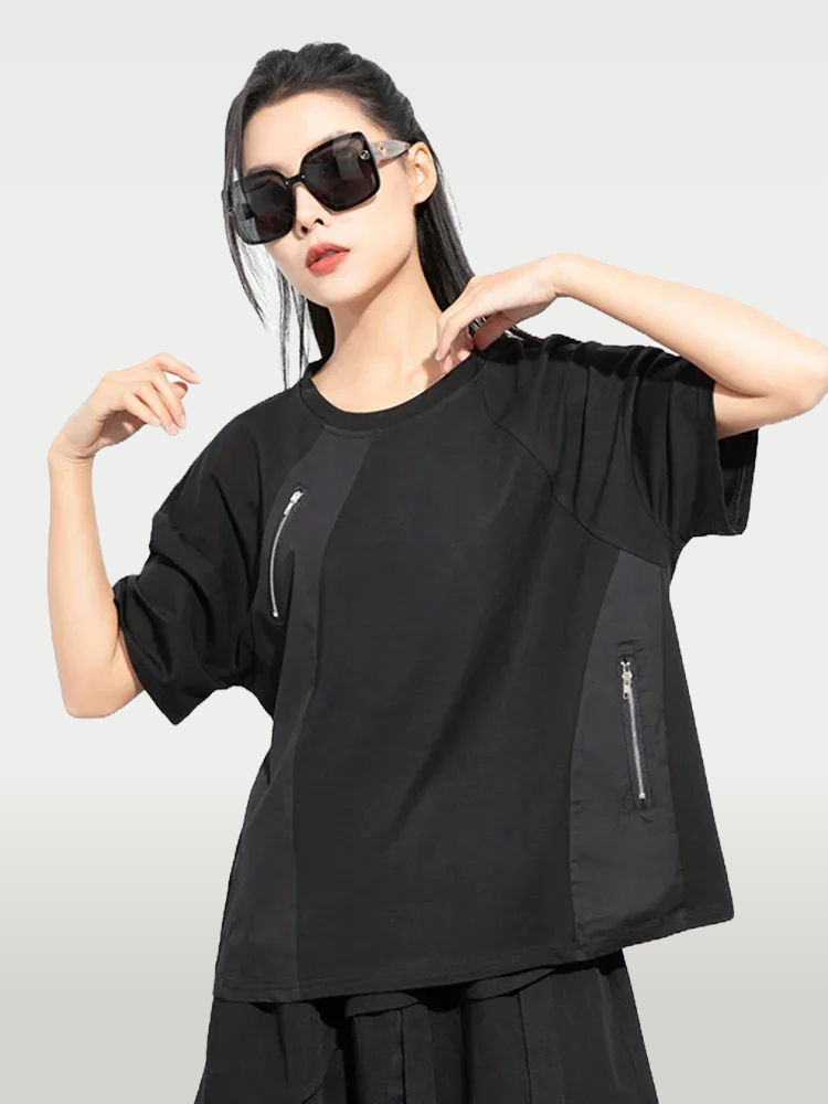 Cusuti Black, green, and white colorblock jersey tee with O-neck collar.