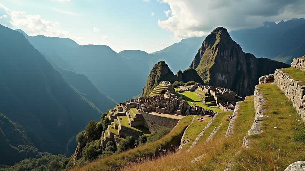 High angle view of ancient ruins surrounded by mountains