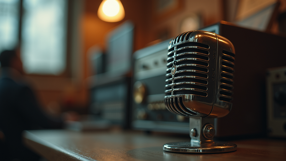 Eye-level view of a vintage radio microphone