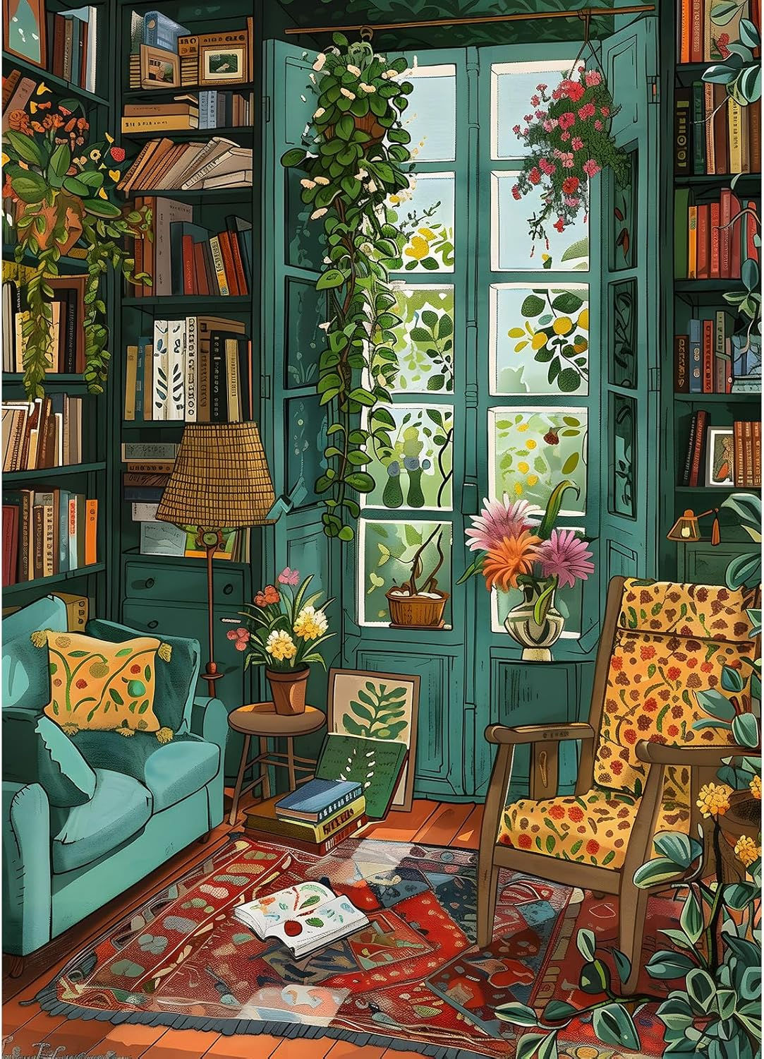 TangComplete “Cozy Study” 1000-piece puzzle showing a softly lit study scene with books, a table, and warm tones.
