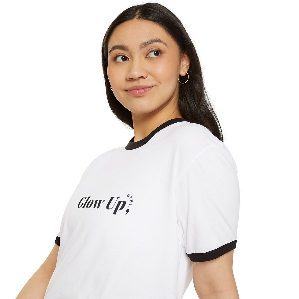 Thumbnail: Glow Up, Gyrl Unisex Cotton Ringer T-Shirt - Black Logo