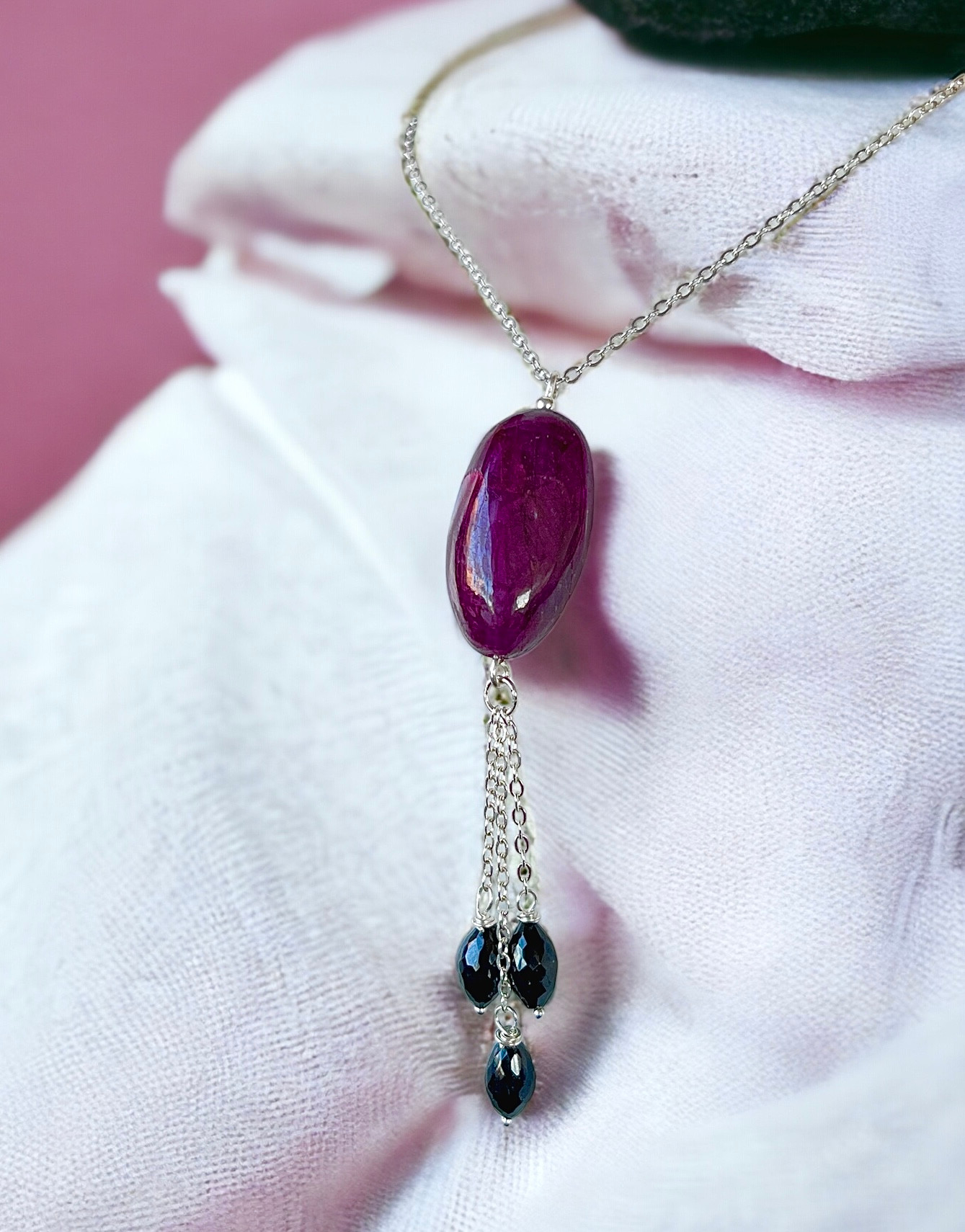 Natural Ruby and Onyx Pendant