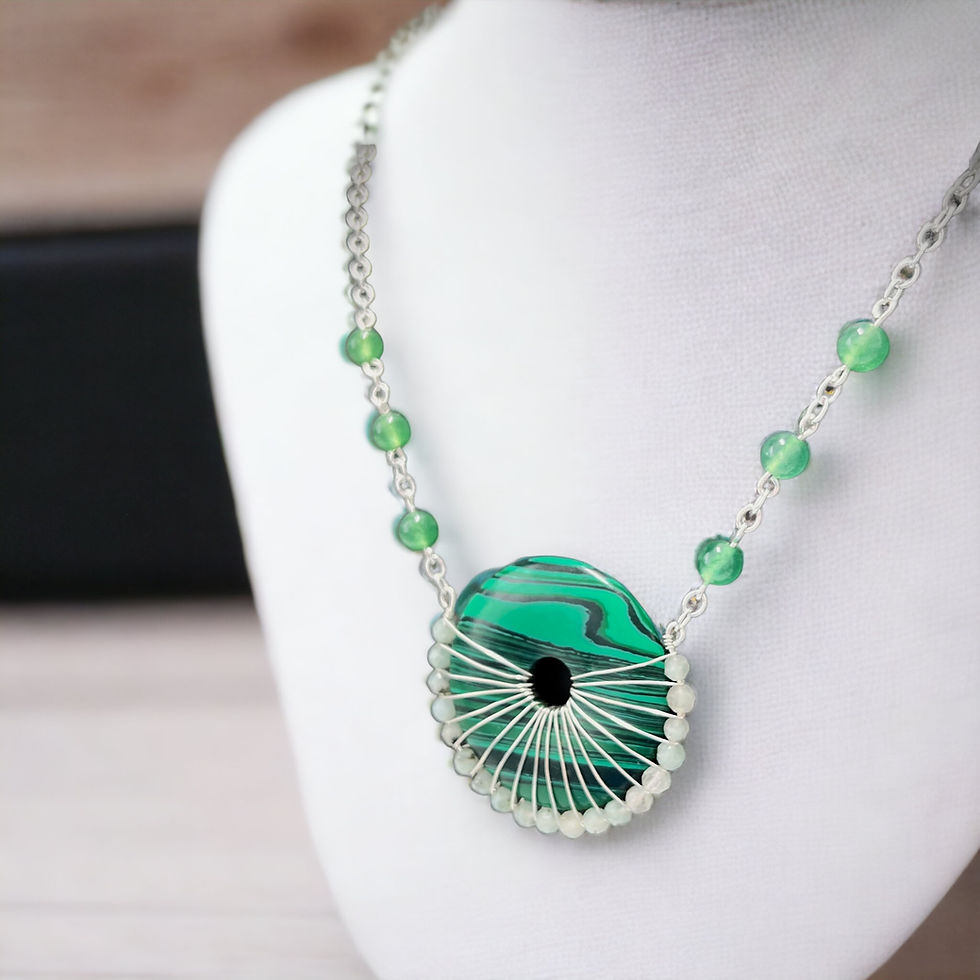 Thumbnail: Malachite, Green Jade, Kiwi Jasper Necklace in Sterling Silver / 14K Gold