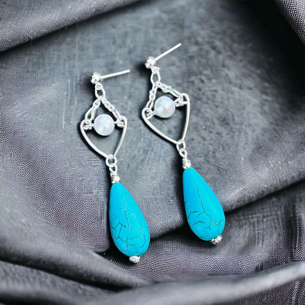 Thumbnail: Teardrop Turquoise and Freshwater Pearl Earrings