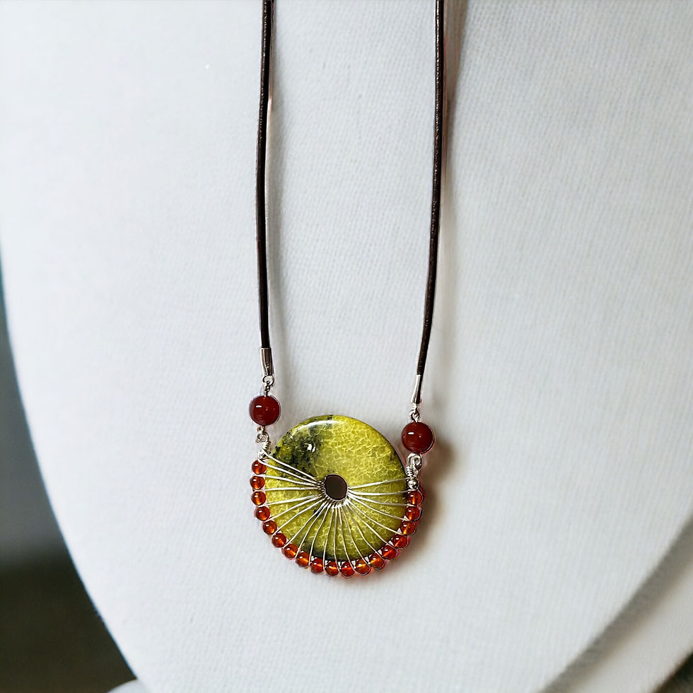Thumbnail: Natural Serpentine with Quartz, Carnelian Agate, Rad Jade Donut Pendant