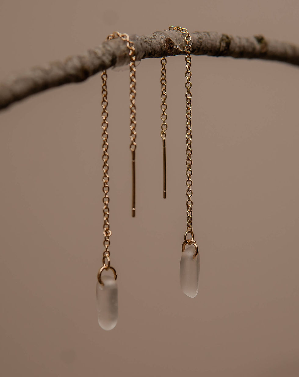 Chain Threader Sea Glass Drop Earrings