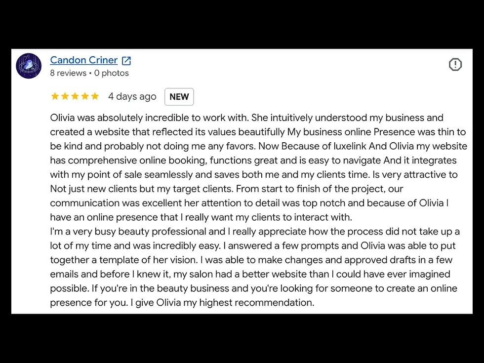 LuxeLink Client Review from Hair Salon Candon Criner