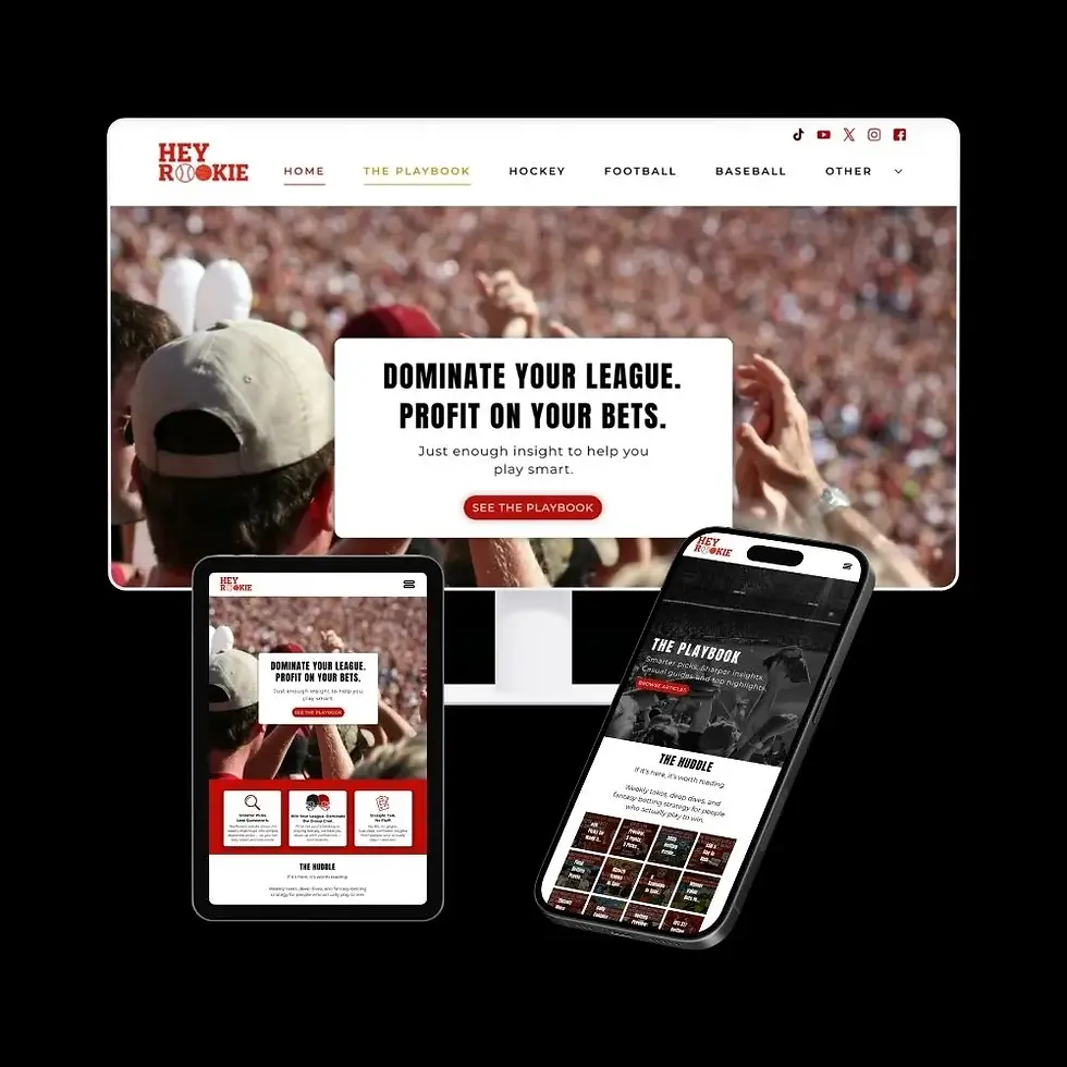 Hey Rookie sports website designed by LuxeLink across desktop, tablet, and mobile