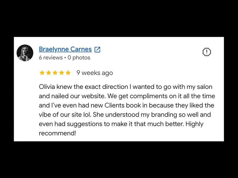 Google review from Braelynne Carnes about working with LuxeLink on the Role-Play Hair Studio website