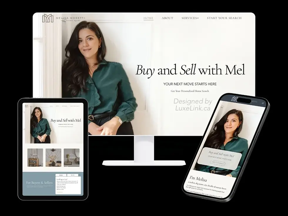 Melisa Moretti real estate website displayed across desktop, tablet, and mobile, showing L