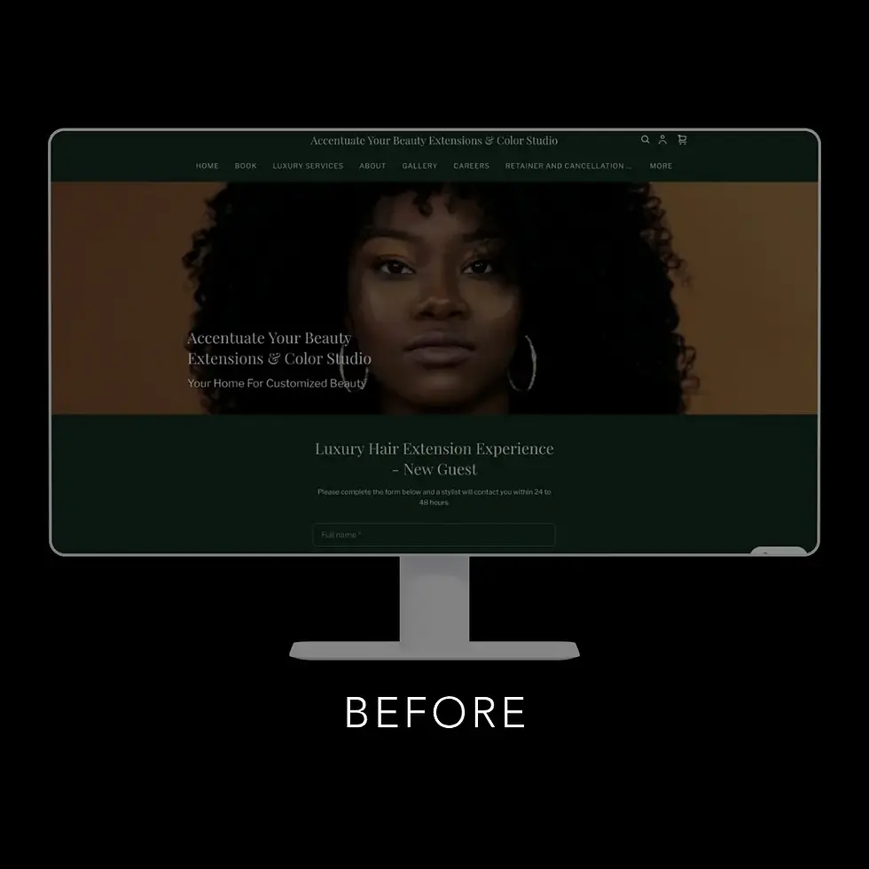 Before: AYB EXT original hair extension website homepage displayed on desktop