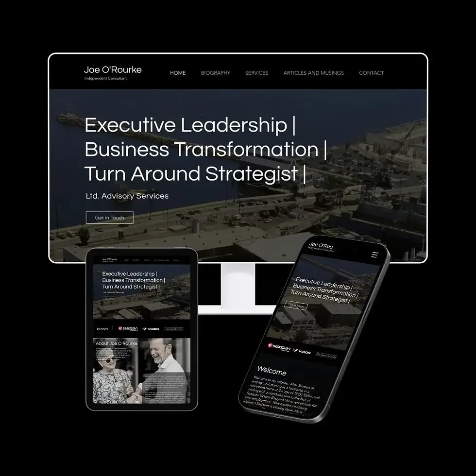Joe O’Rourke consultant website designed by LuxeLink across desktop, tablet, and mobile