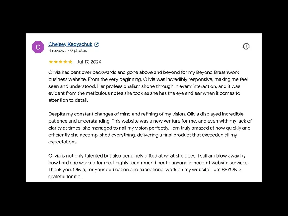 Google review from Chelsey Kadyschuk about working with LuxeLink on the Beyond Breathwork website