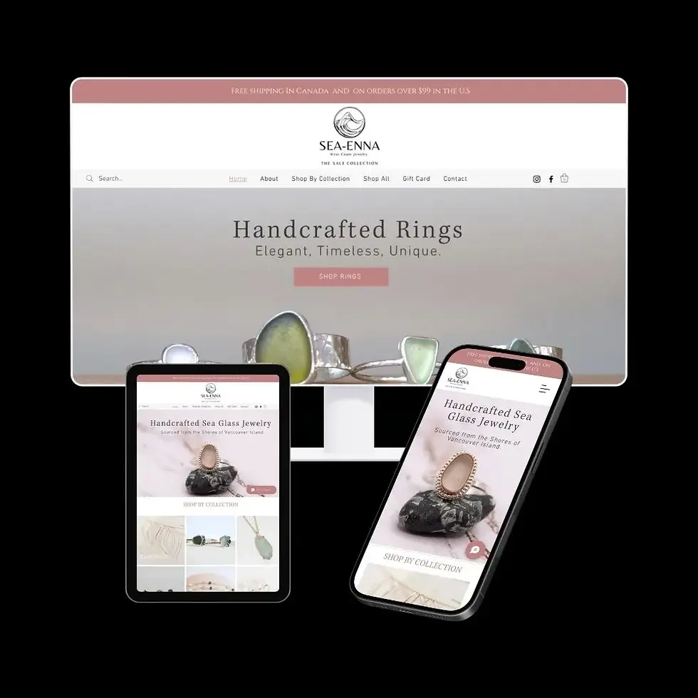 Sea-Enna West Coast Jewelry ecommerce website designed by LuxeLink across desktop, tablet, and mobile