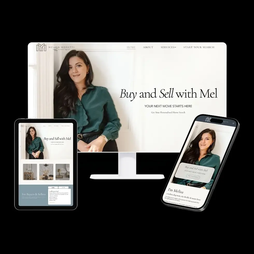 Melisa Moretti real estate website design shown across desktop, tablet, and mobile screens