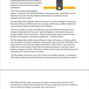 Stryker Sync Badge News Release