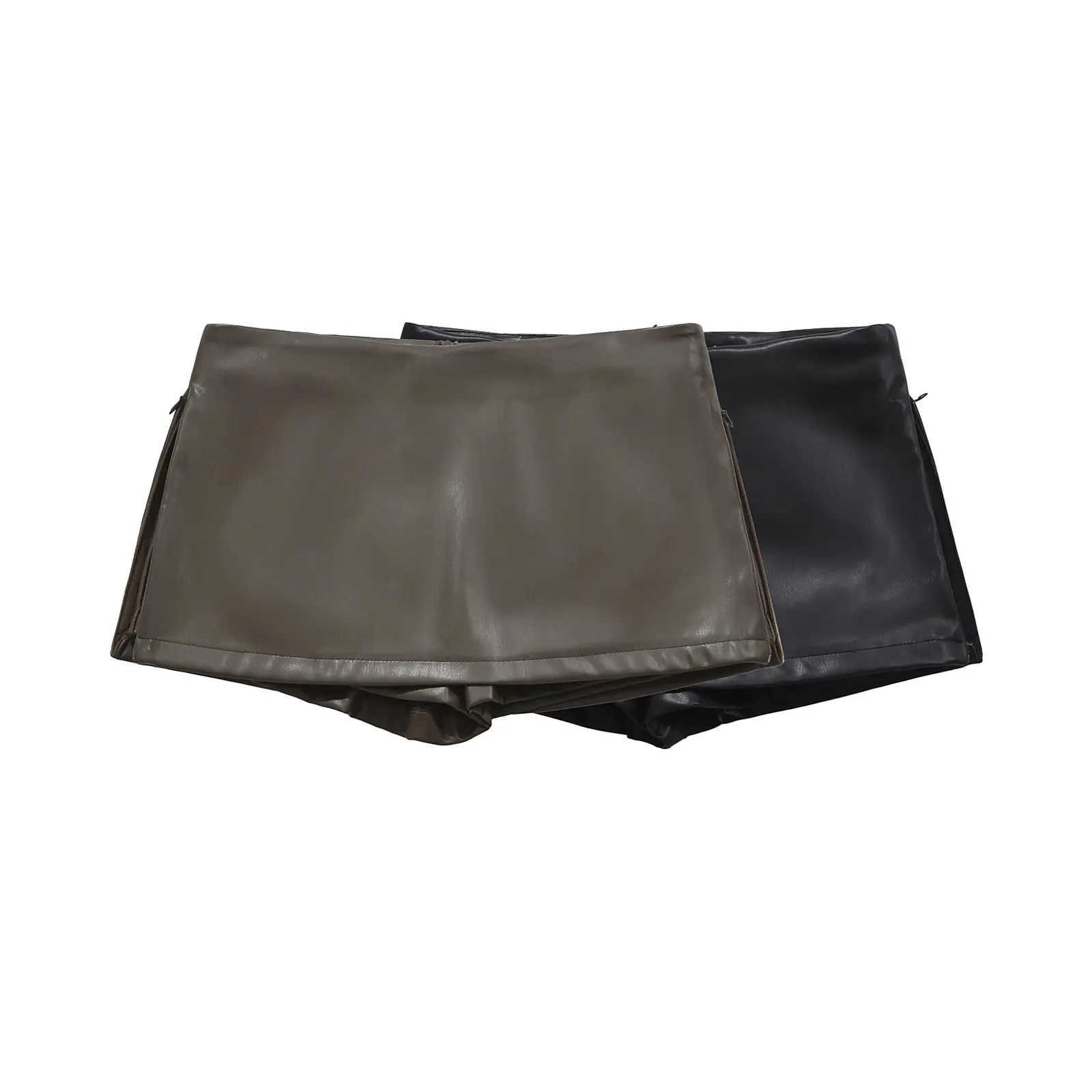 Faux Leather Mini Skirts Elegant Korean Fashion Black PU Skirts for Woman Low