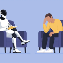 A man doing AI therapy with a robot