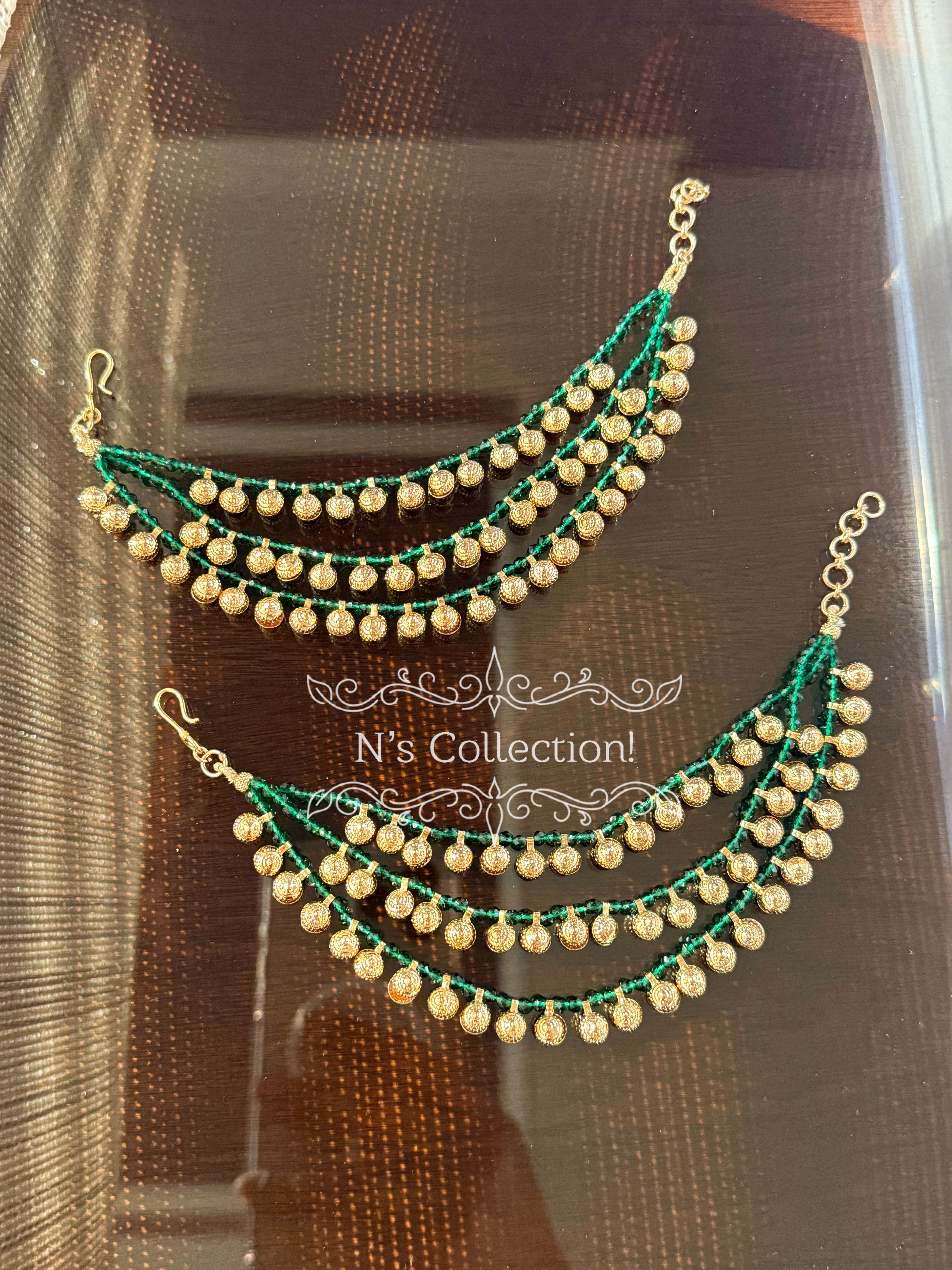 Light weight Ear chain emerald green beads with Goongroo!