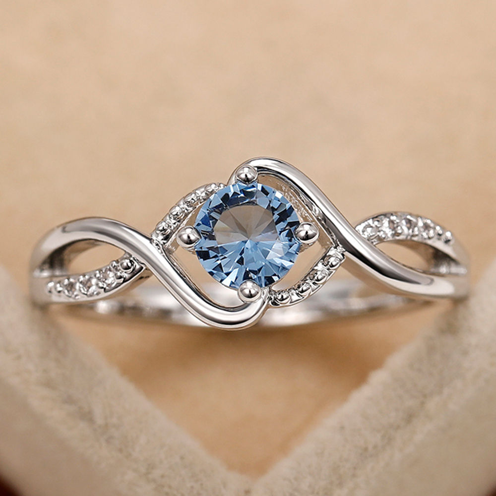 Huitan 2022 Modern Design Women's Wedding Rings Charming Blue Cubic Zirconia Hig