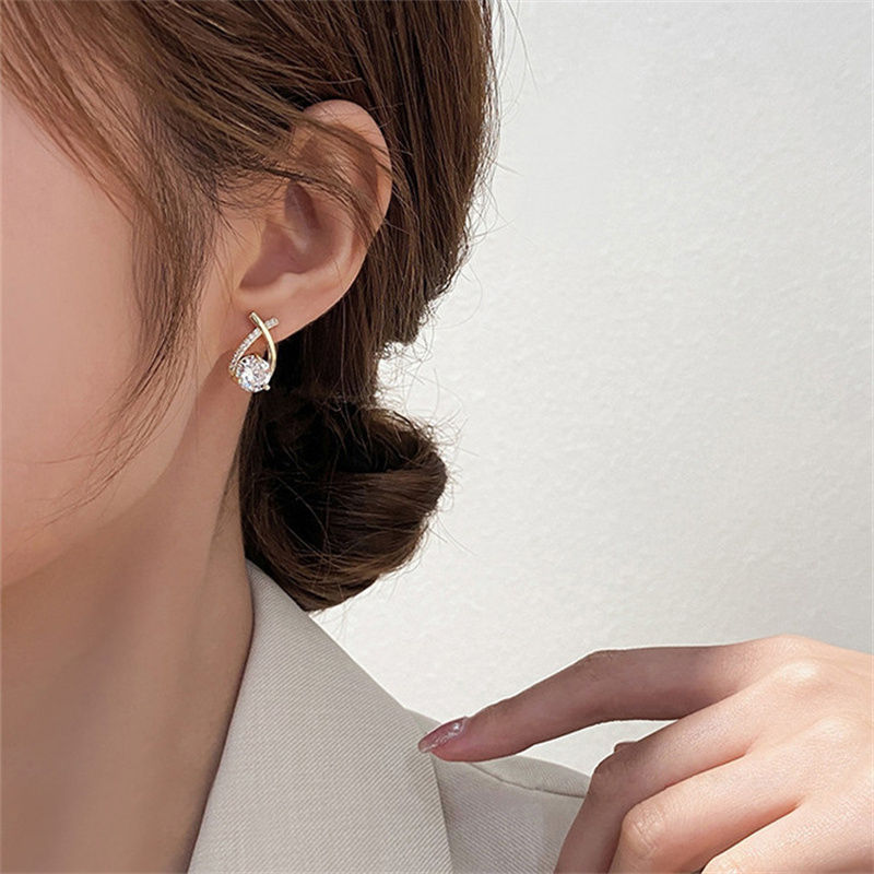 Thumbnail: SKEDS Fashion Cross Stud Earrings For Women Korean Style Elegant Crystal Jewelry