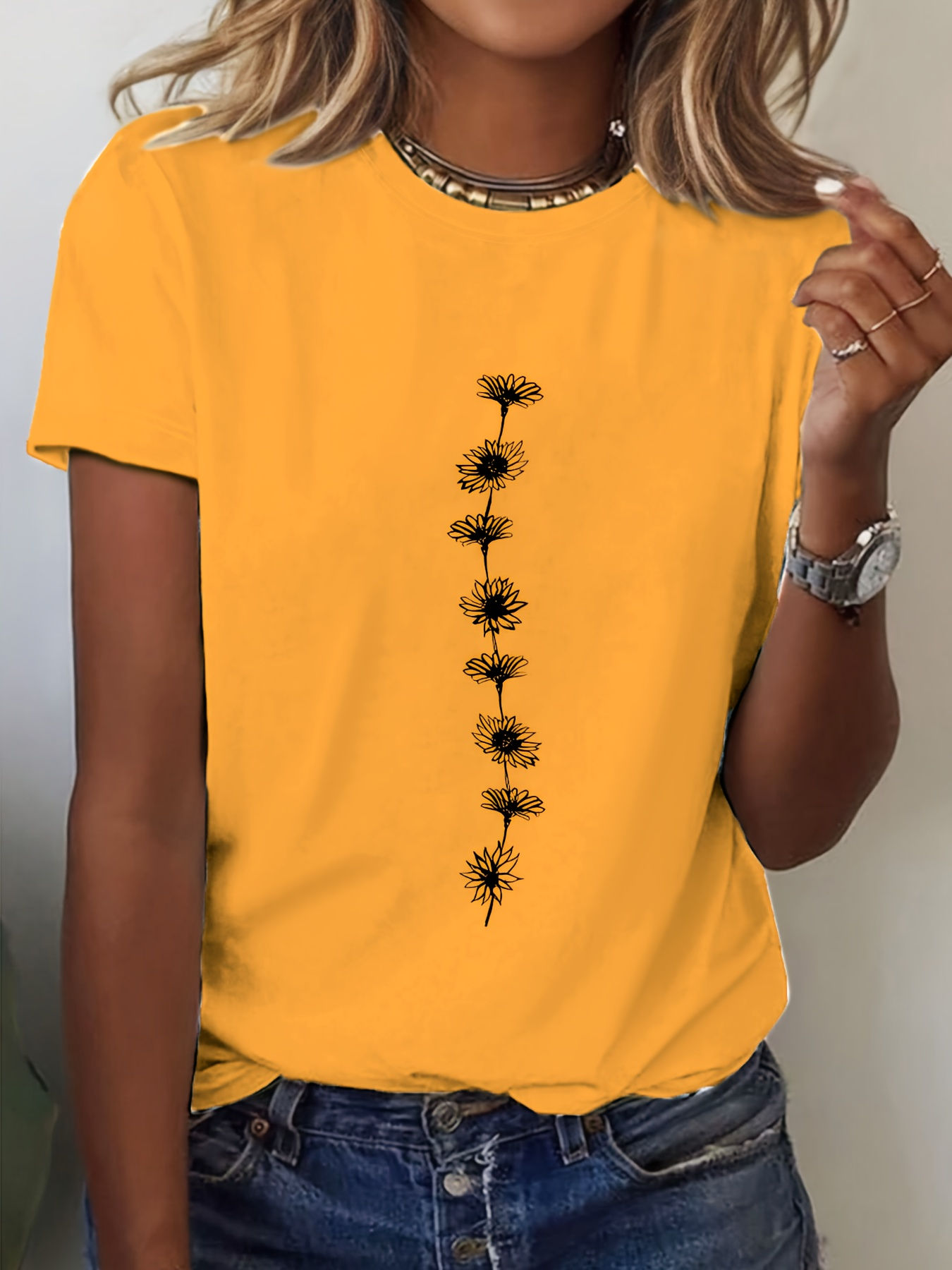 Women'S Casual Sunflower Print T-Shirt Short Sleeve Crew Neck Top Perfect for Su