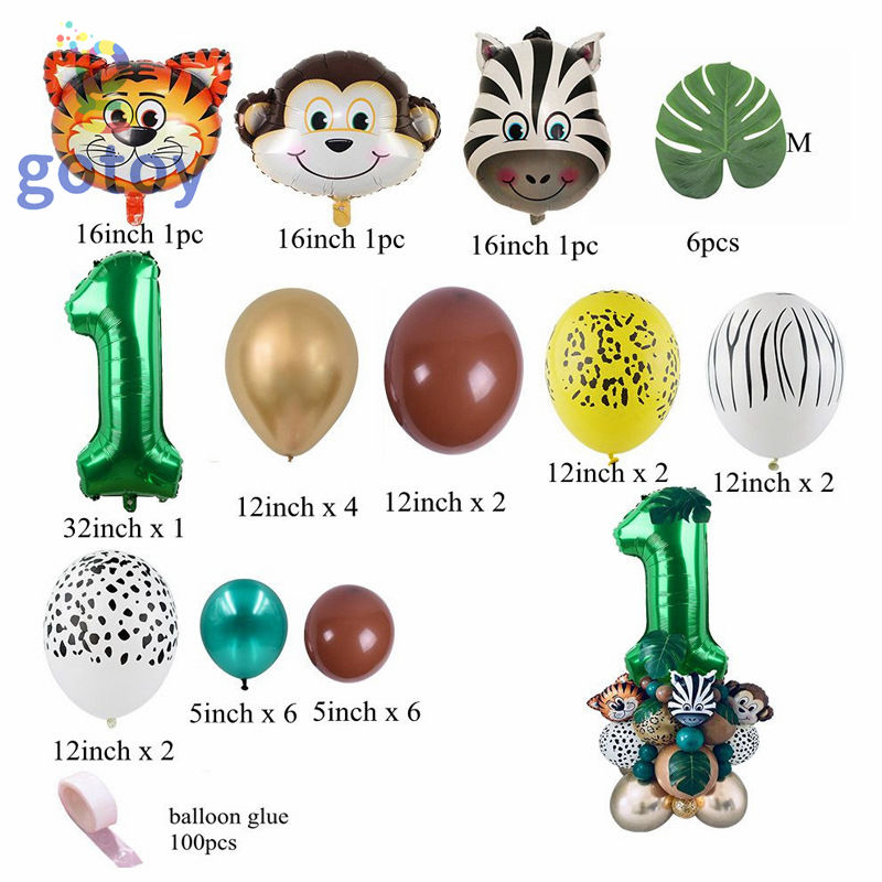 Thumbnail: 34pcs 32 inch Green Forest Animals Foil Number Balloon