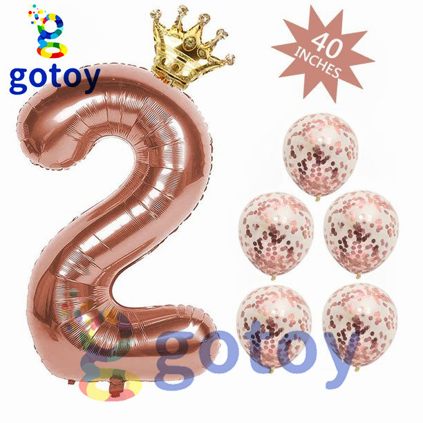 Thumbnail: 7pcs Champagne Crown Number Balloon Set