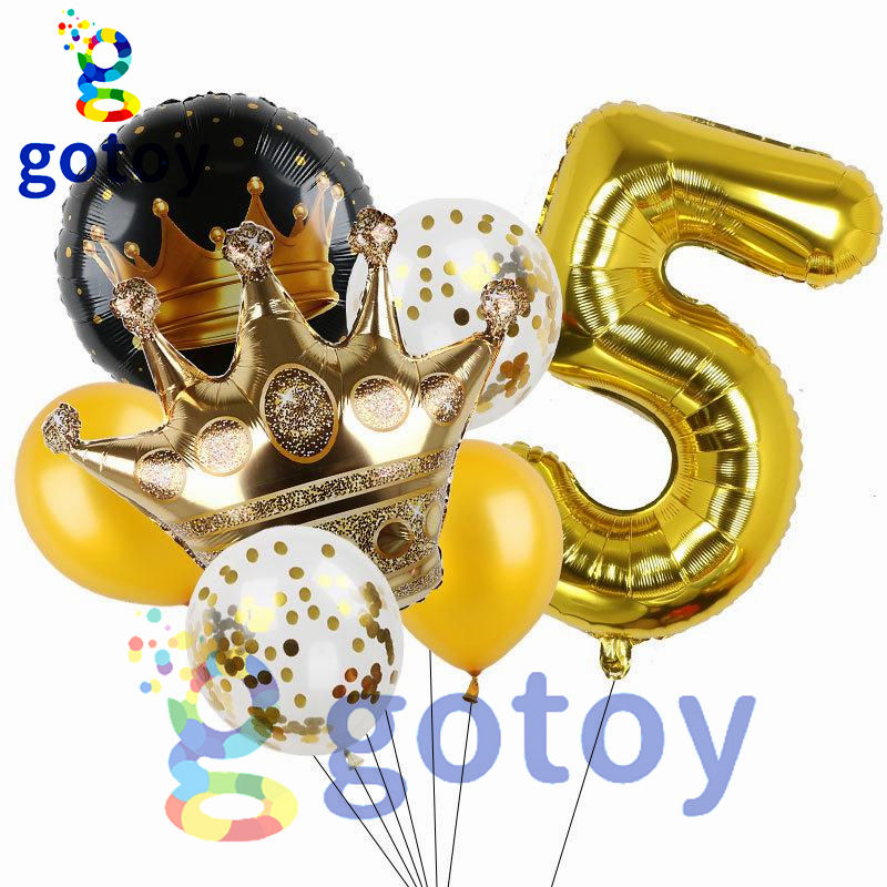 Thumbnail: 7pcs Gold Black Crown 40 inch Number Balloon