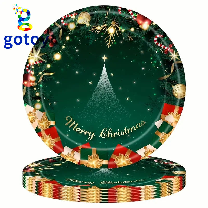 16pcs 7 inch Merry Christmas Party Supplies Plate