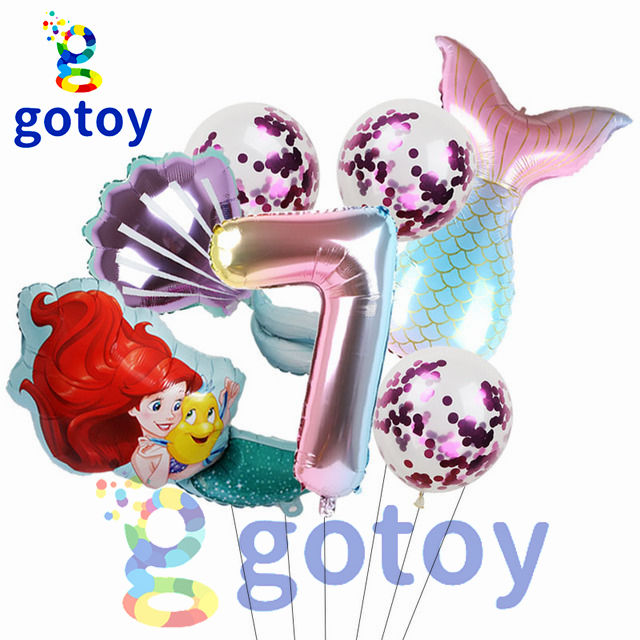 Thumbnail: 7pcs Rainbow Mermaid Number Balloon Set