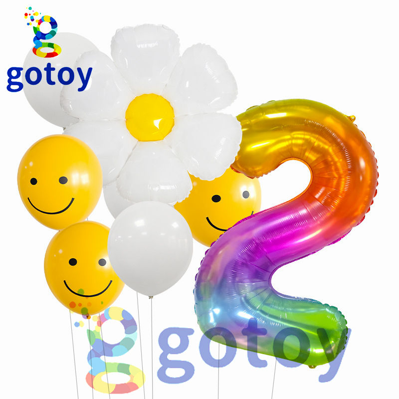 Thumbnail: 8pcs Rainbow Smile Flower Number Balloon Set