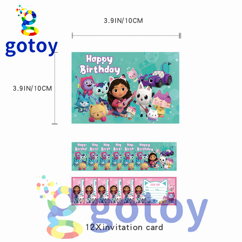 12pcs Gabby's Dollhouse Party Supplies Invitation Card