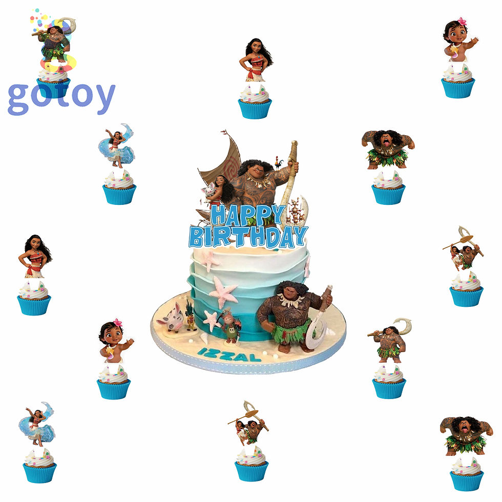 Thumbnail: Moana Happy birthday flag and balloon set banner cake topper