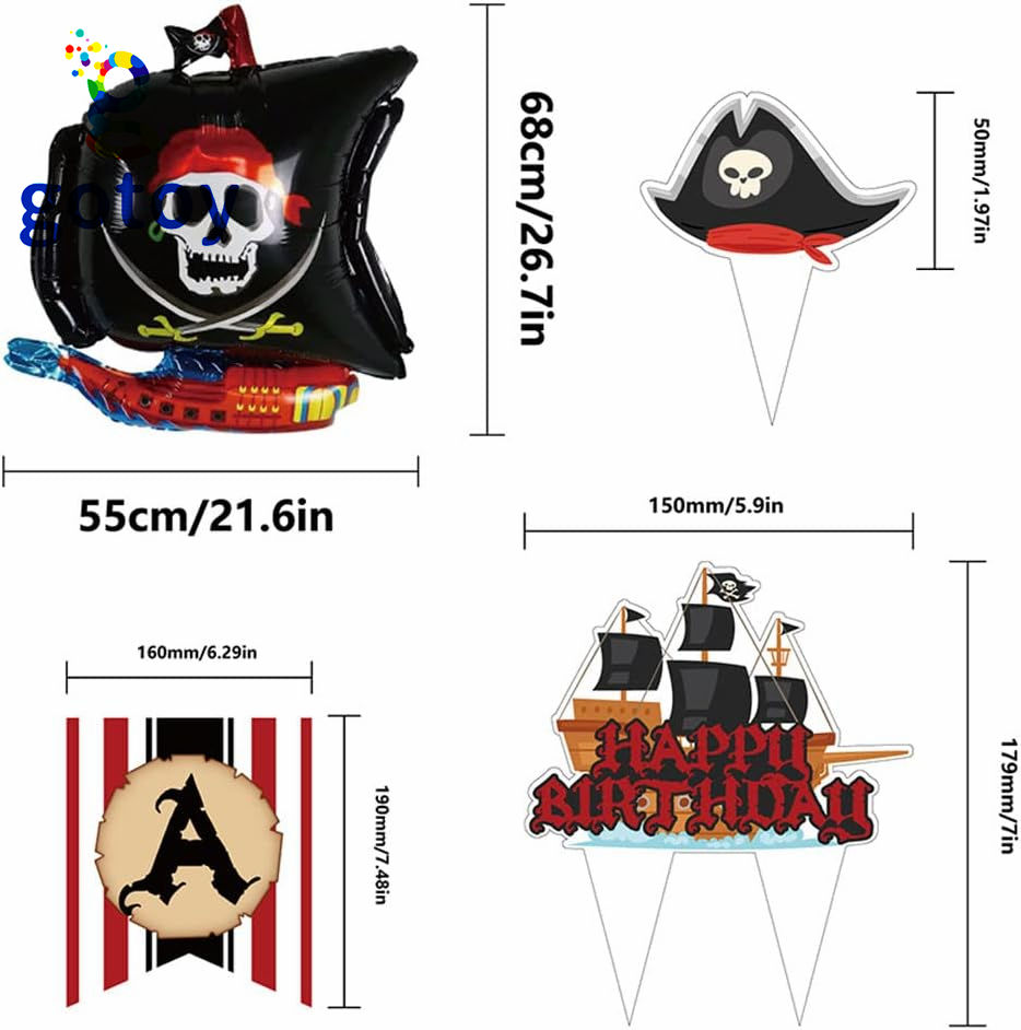 Thumbnail: Pirate Party Supplies Happy Birthday Banner Balloon Cake Toppers set